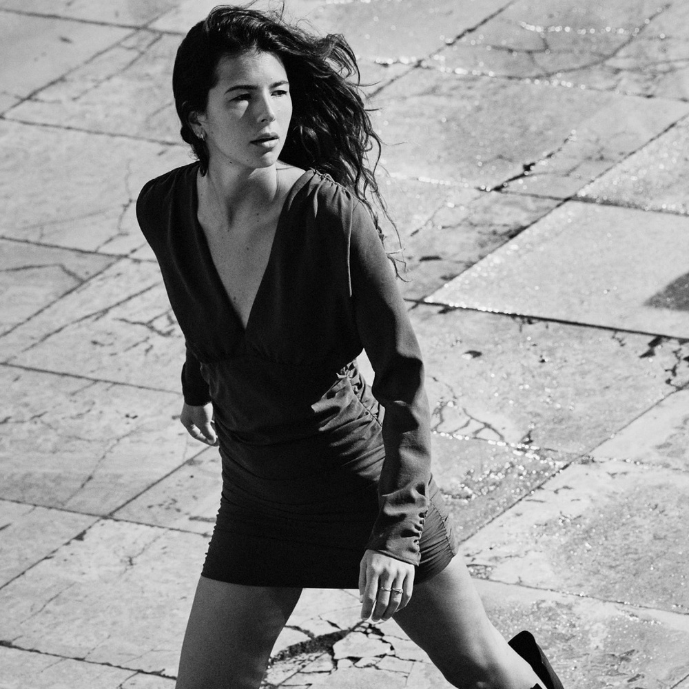 NWT ZARA DRAPED MINI DRESS L BLACK